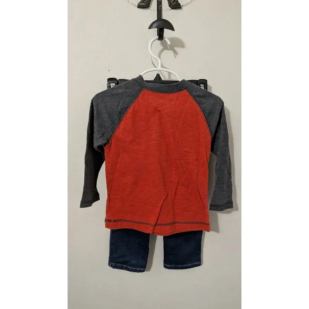 Boys Size 2T Outfit Arizona Jeans Orange + Gray Henley & Jumping Beans Jeans